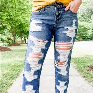 Dark Wash Rip Tide Distressed Boyfriend Jeans